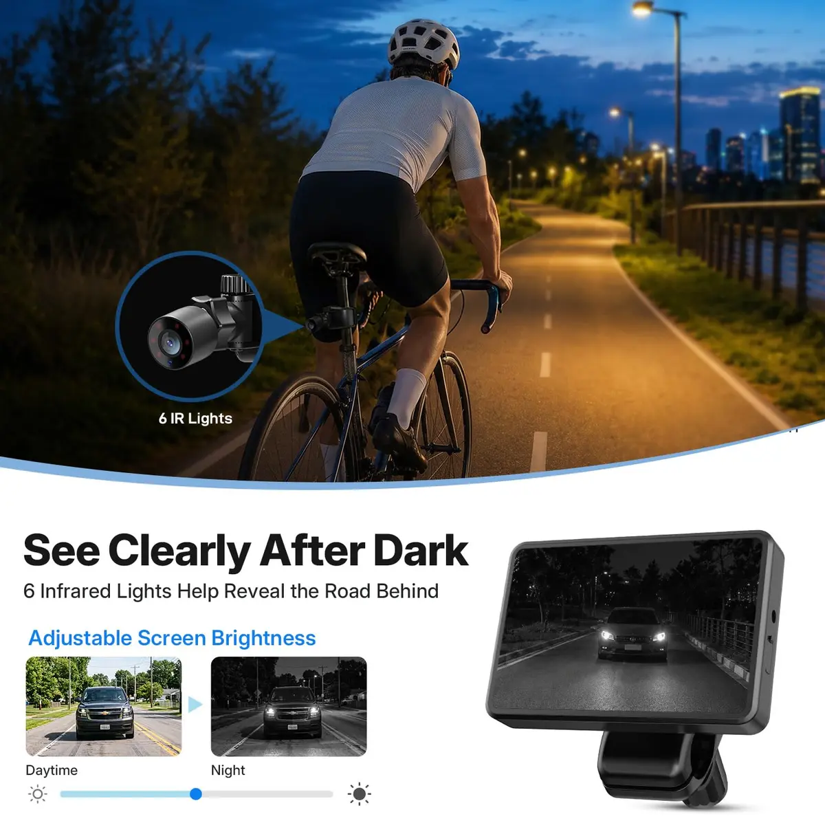 FEISIKE 4.3" IPS Bike Camera Rear View Monitor with 3X Zoom & 145° Wide Angle | Real-Time Traffic Monitoring - view 4