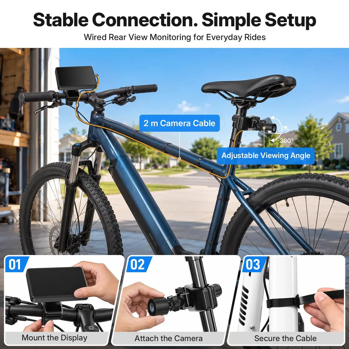 FEISIKE 4.3" IPS Bike Camera Rear View Monitor with 3X Zoom & 145° Wide Angle | Real-Time Traffic Monitoring - view 6