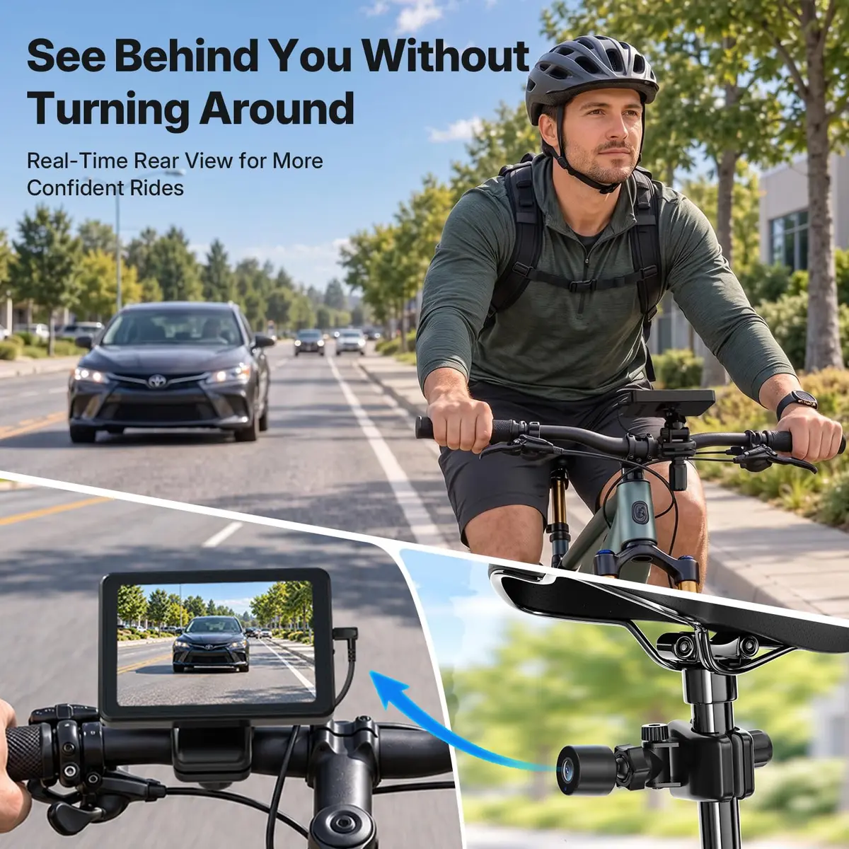 FEISIKE 4.3" IPS Bike Camera Rear View Monitor with 3X Zoom & 145° Wide Angle | Real-Time Traffic Monitoring - view 2