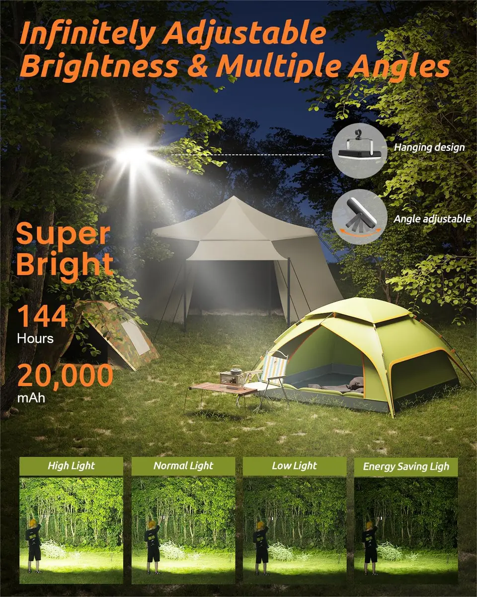 Eventek Rechargeable LED Work Light & Camping Lantern 20000mAh (662g) | 144H Runtime, Power Bank, IPX5 Waterproof - view 3