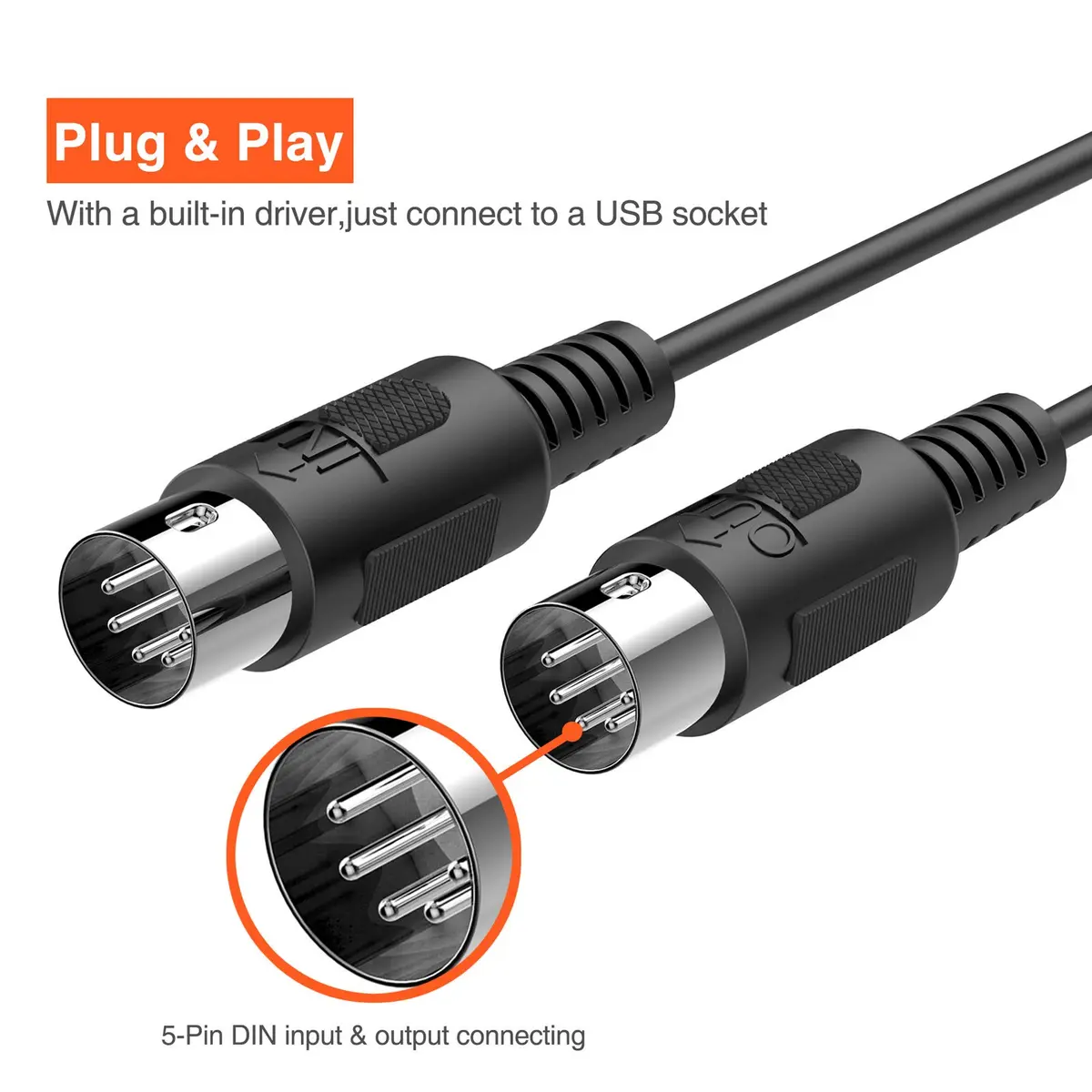 LEKATO USB MIDI Cable 2m (6.5ft) with 16-Channel Input/Output Indicators | Plug & Play MIDI to USB Keyboard Controller for Windows/Mac - view 3