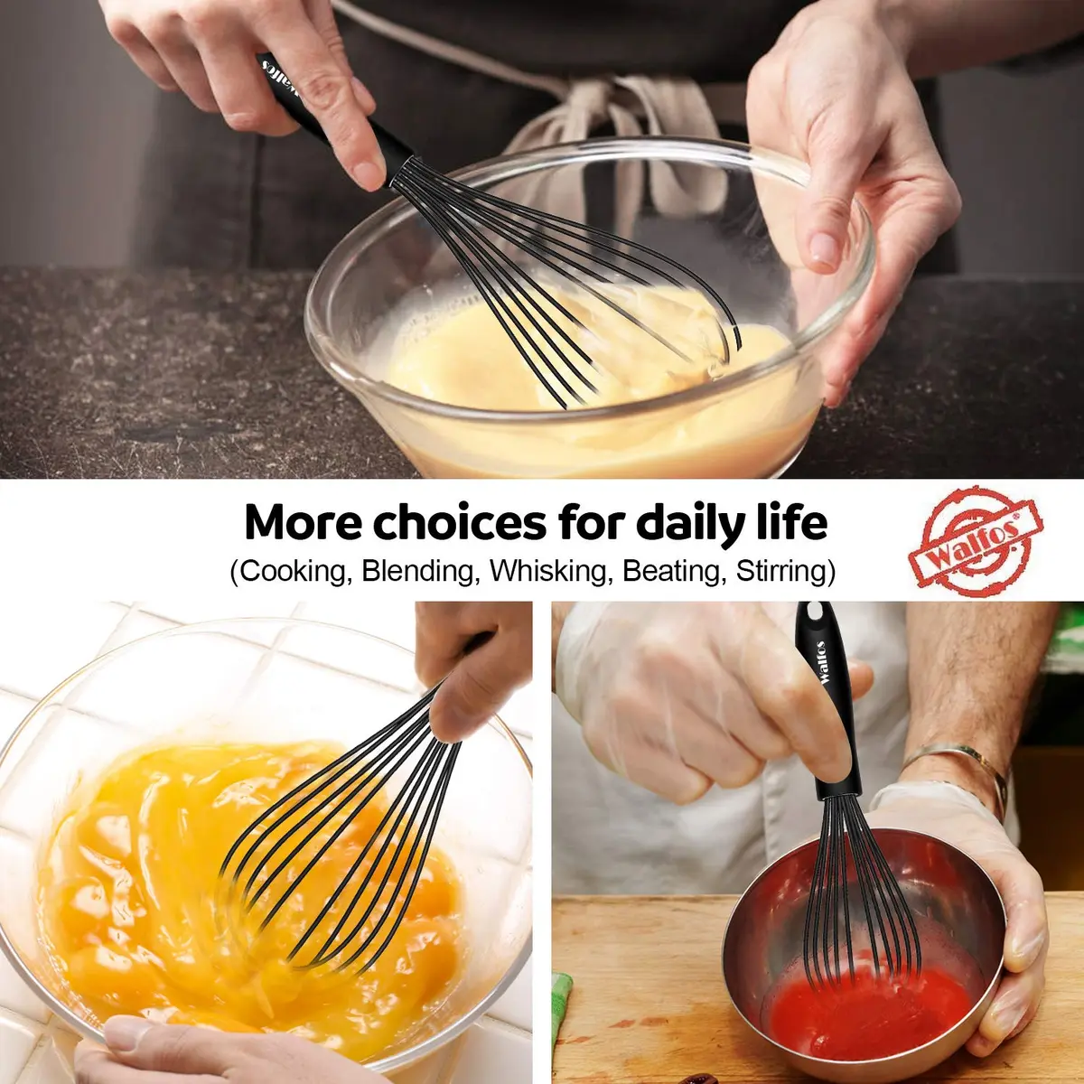 Walfos Silicone Whisk Set of 3 | Heat Resistant Kitchen Utensils for Non-stick Cookware - view 8