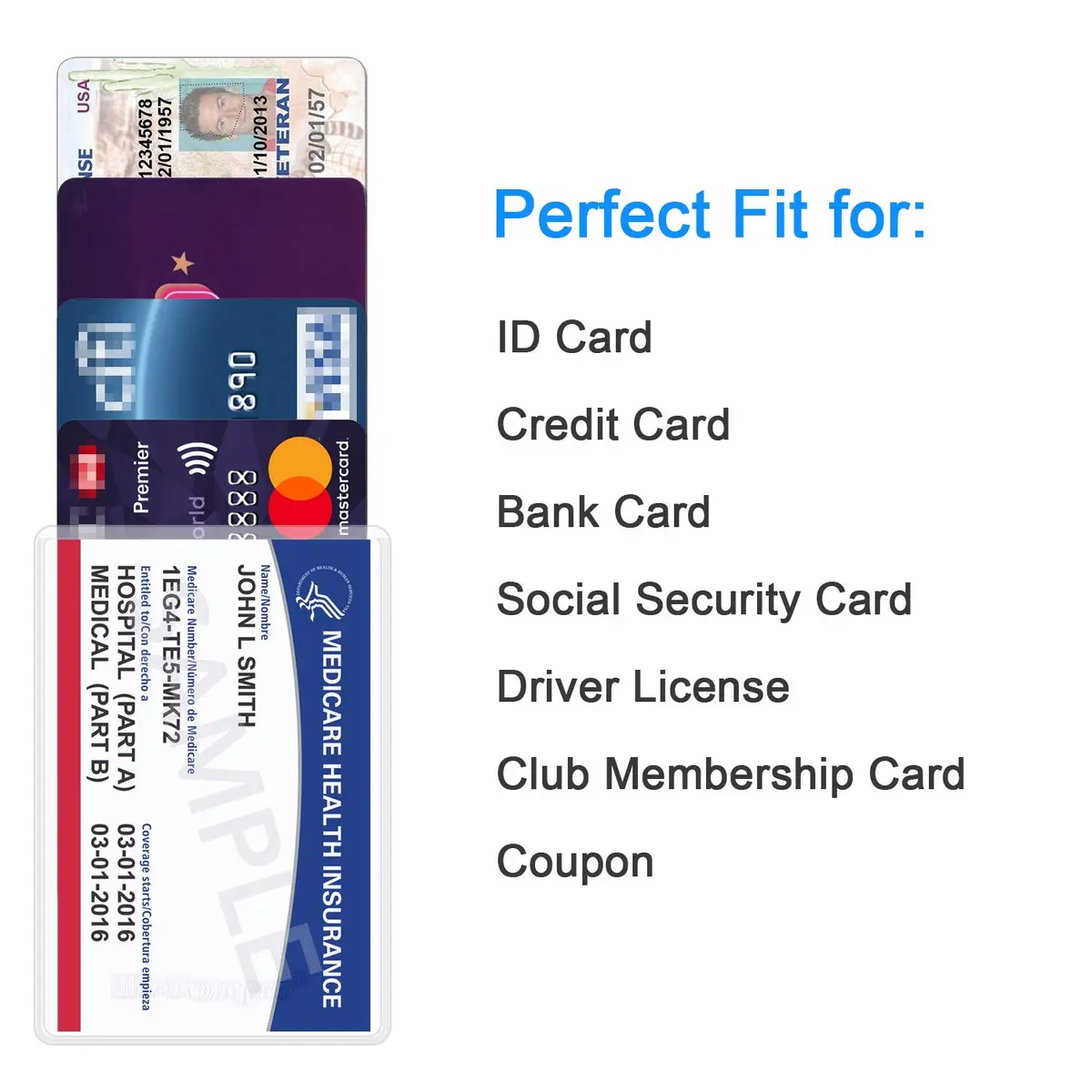 Wisdompro 20 Pack Card Document Sleeves | Clear PVC Wallet Protectors for Medicare & ID Cards - view 5