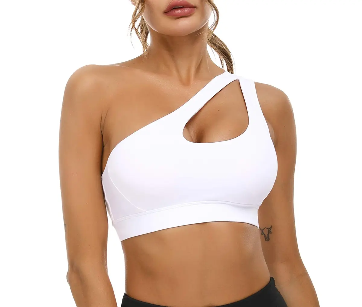Sykooria Womens One Shoulder Sports Bra Medium Support White | Breathable & Soft Fabric - main product image