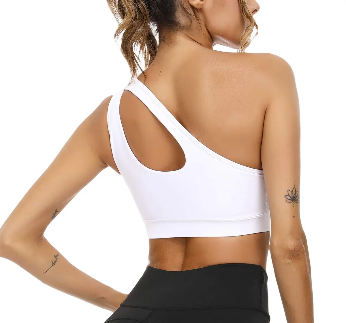 Sykooria Womens One Shoulder Sports Bra Medium Support White | Breathable & Soft Fabric - view 7
