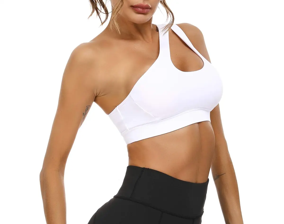 Sykooria Womens One Shoulder Sports Bra Medium Support White | Breathable & Soft Fabric - view 8