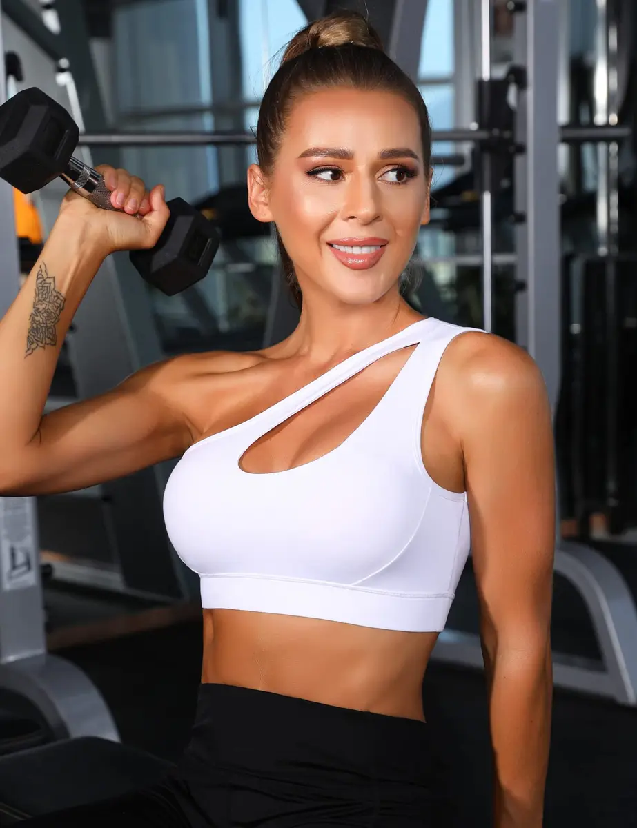 Sykooria Womens One Shoulder Sports Bra Medium Support White | Breathable & Soft Fabric - view 2