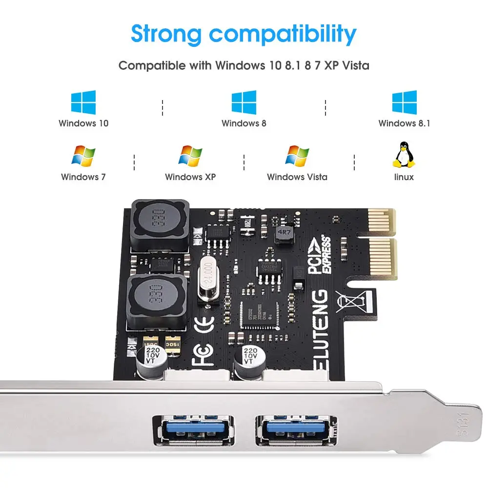 ELUTENG 2Port PCIE USB 3.2 GEN1 Expansion Card 5Gbps with Heatsink | Dual USB-C Ports, PCIe X4/X8/X16 Compatible - view 6