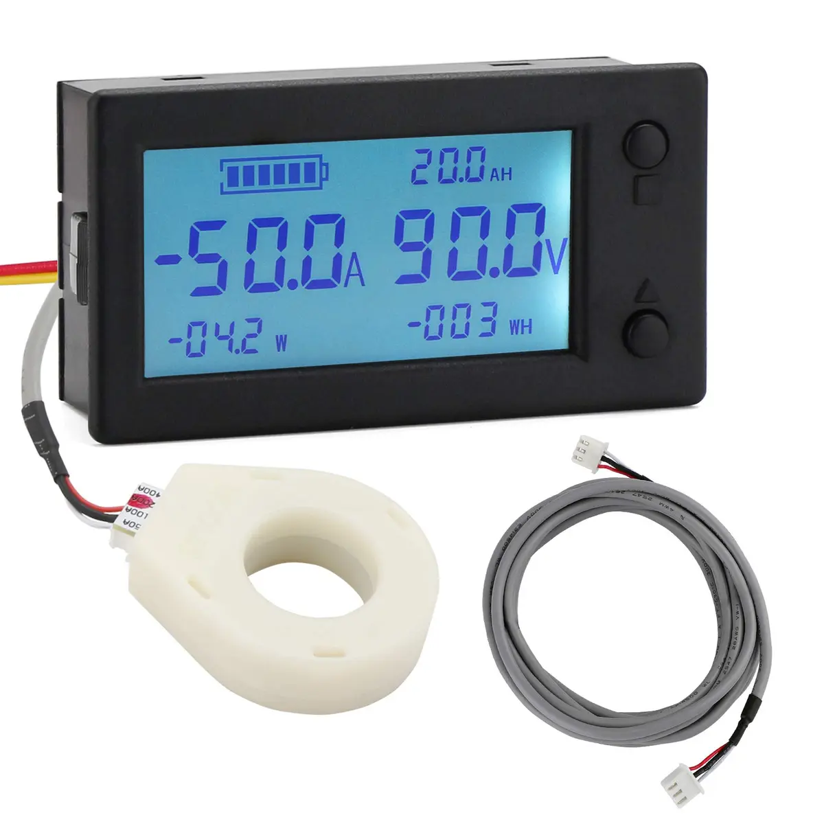 DROK Battery Monitor, Amp Volt Power Watt Meter DC 0-300V 200A | Digital Voltage & Current Meter with Hall Sensor - main product image