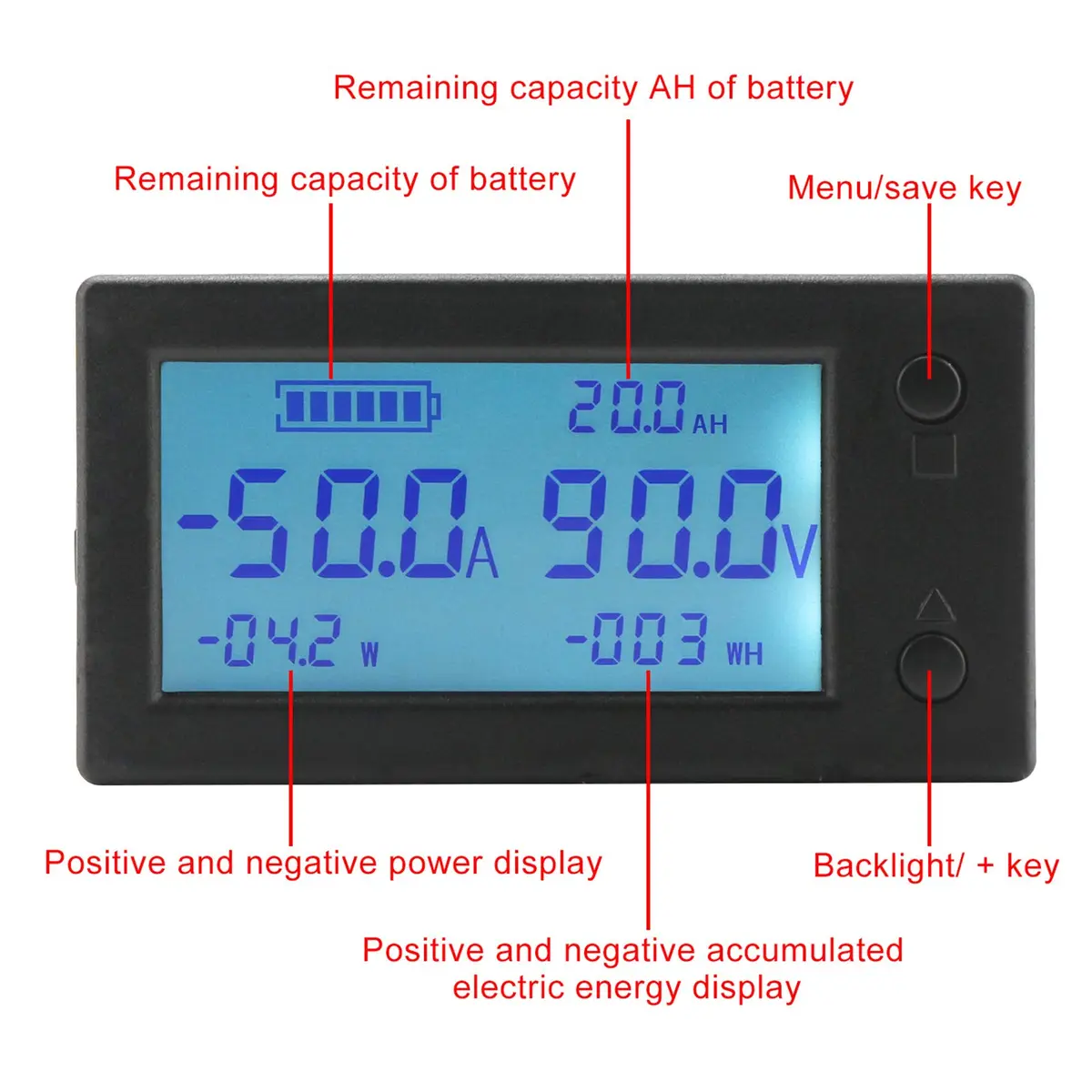 DROK Battery Monitor, Amp Volt Power Watt Meter DC 0-300V 200A | Digital Voltage & Current Meter with Hall Sensor - view 2