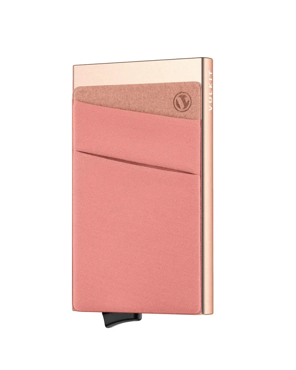 VULKIT Champagne Pop Up Card Holder Wallet with Money Pocket | RFID Blocking Slim Metal Bank Card Case for 5-9 Cards - main product image