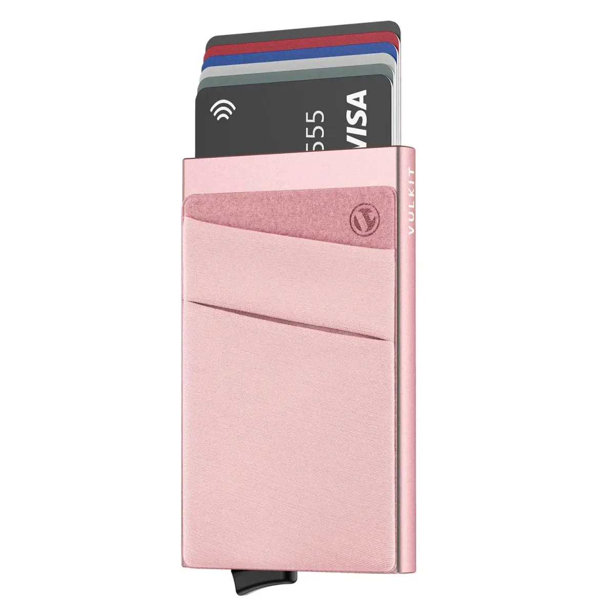 VULKIT Rose Gold Pop Up Card Holder Wallet with Money Pocket | RFID Blocking Slim Metal Bank Card Case - main product image