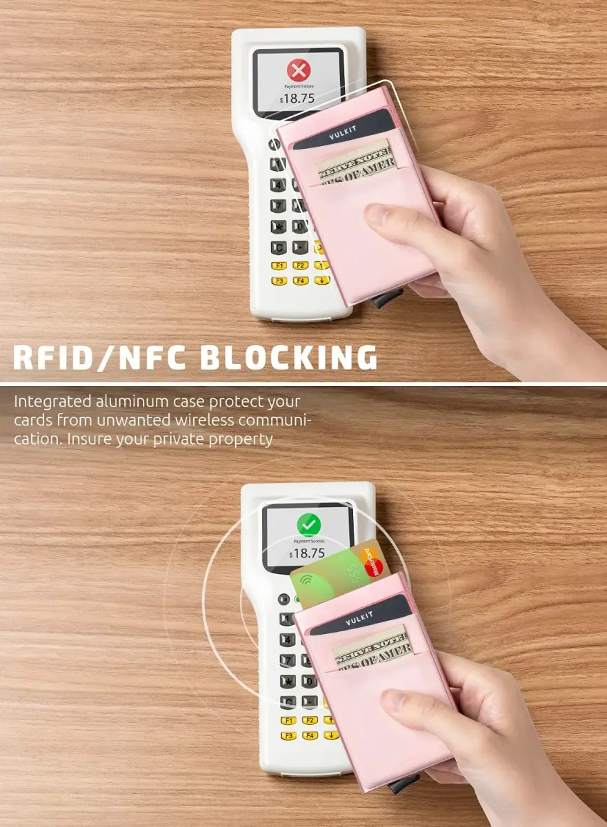 VULKIT Rose Gold Pop Up Card Holder Wallet with Money Pocket | RFID Blocking Slim Metal Bank Card Case - view 3
