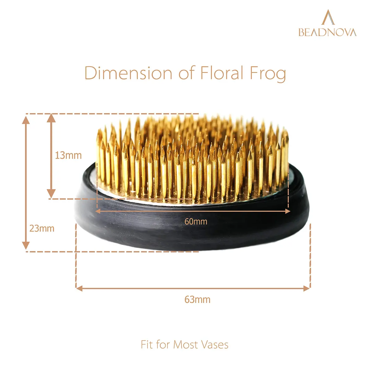 BEADNOVA Brass Flower Frog Kenzan 60mm (2.4 Inch) with Rubber Gasket | 169 Pins for Ikebana Arrangements - view 2