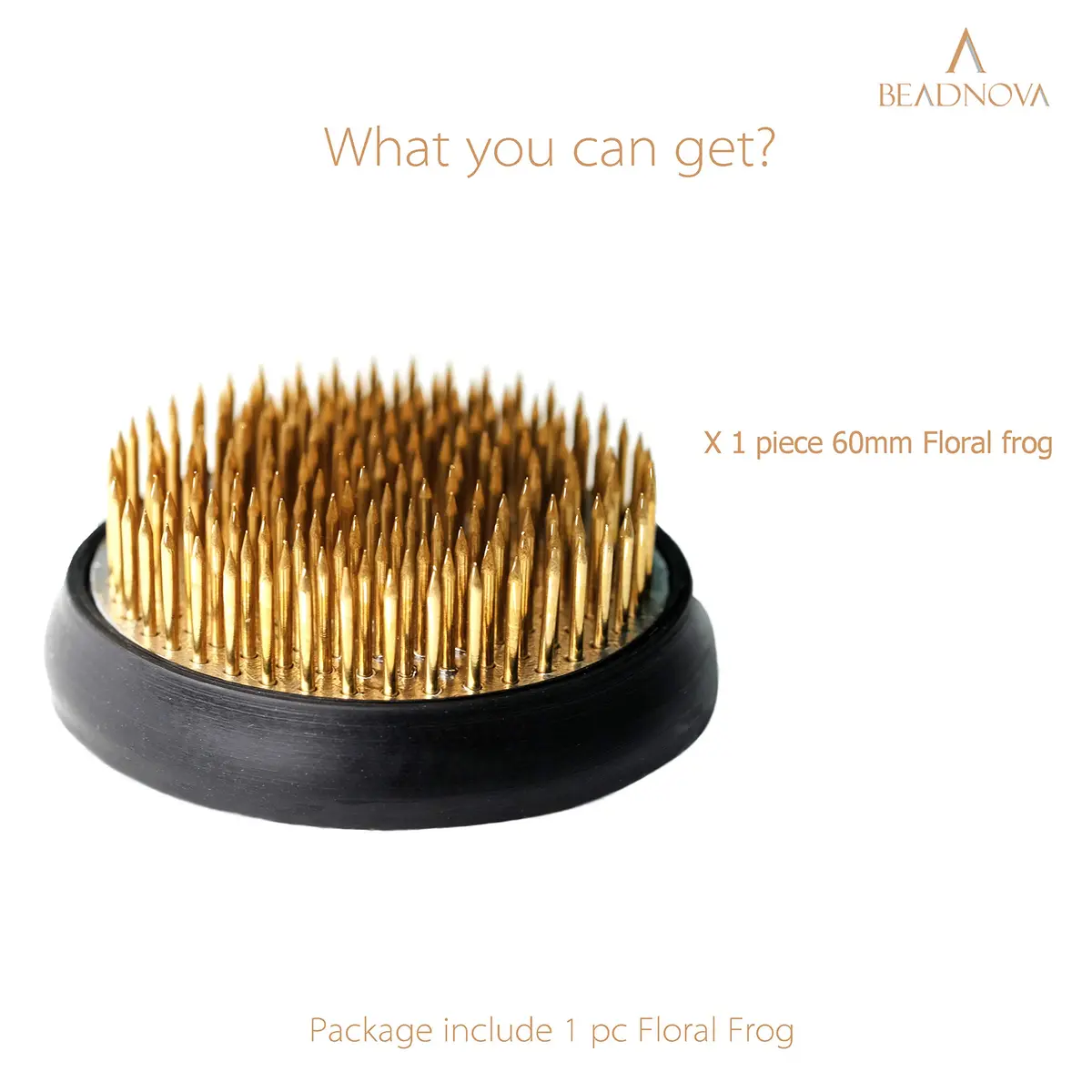 BEADNOVA Brass Flower Frog Kenzan 60mm (2.4 Inch) with Rubber Gasket | 169 Pins for Ikebana Arrangements - view 3