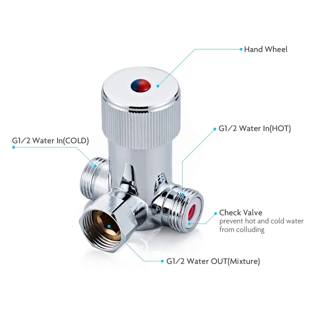 Fyeer Solid Brass DN15 1/2" Hot and Cold Water Mixing Valve | Chrome Plated - view 3