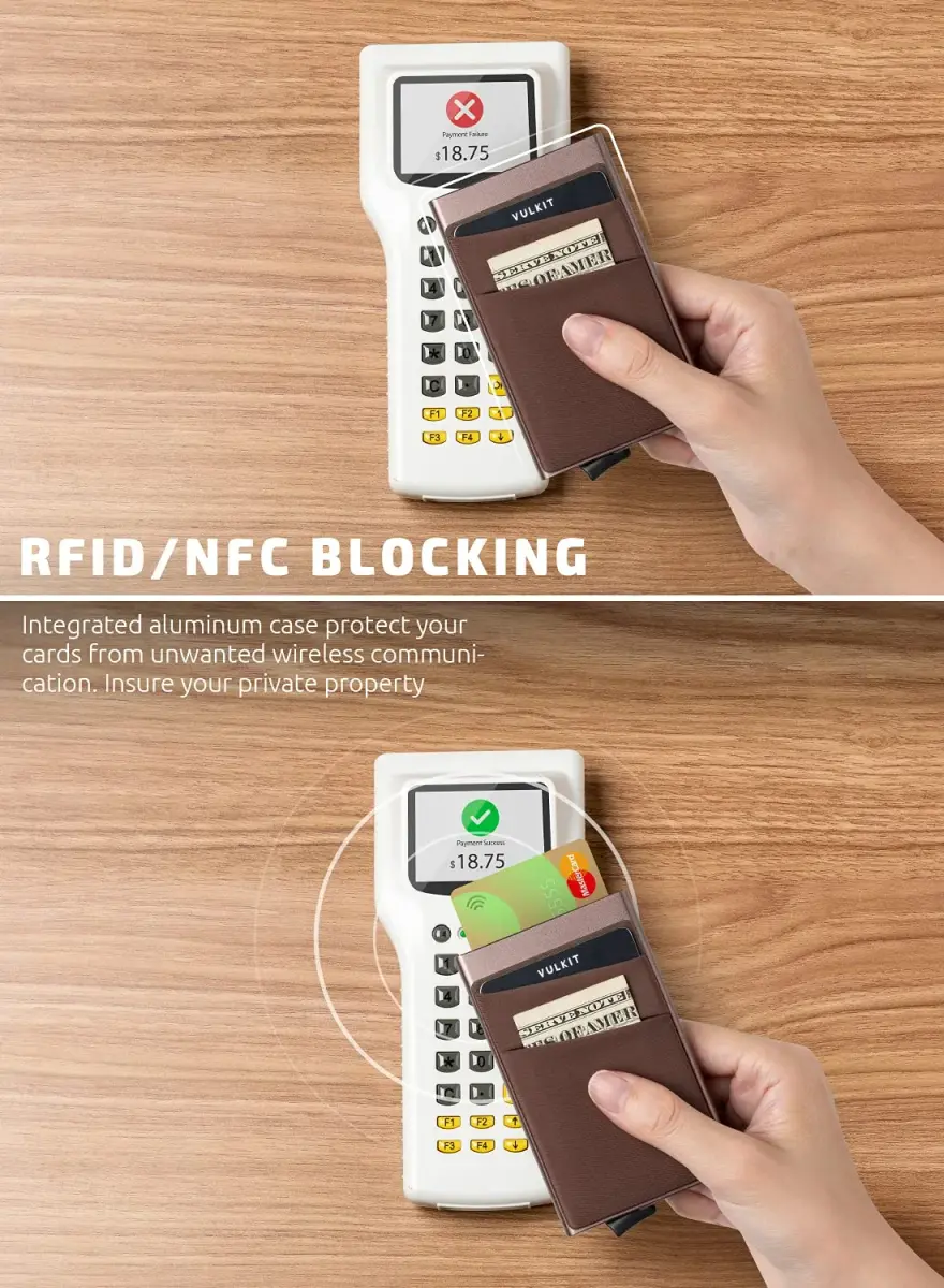 VULKIT Nickle Grey Pop Up Card Holder Wallet with Money Pocket & RFID Blocking - view 3