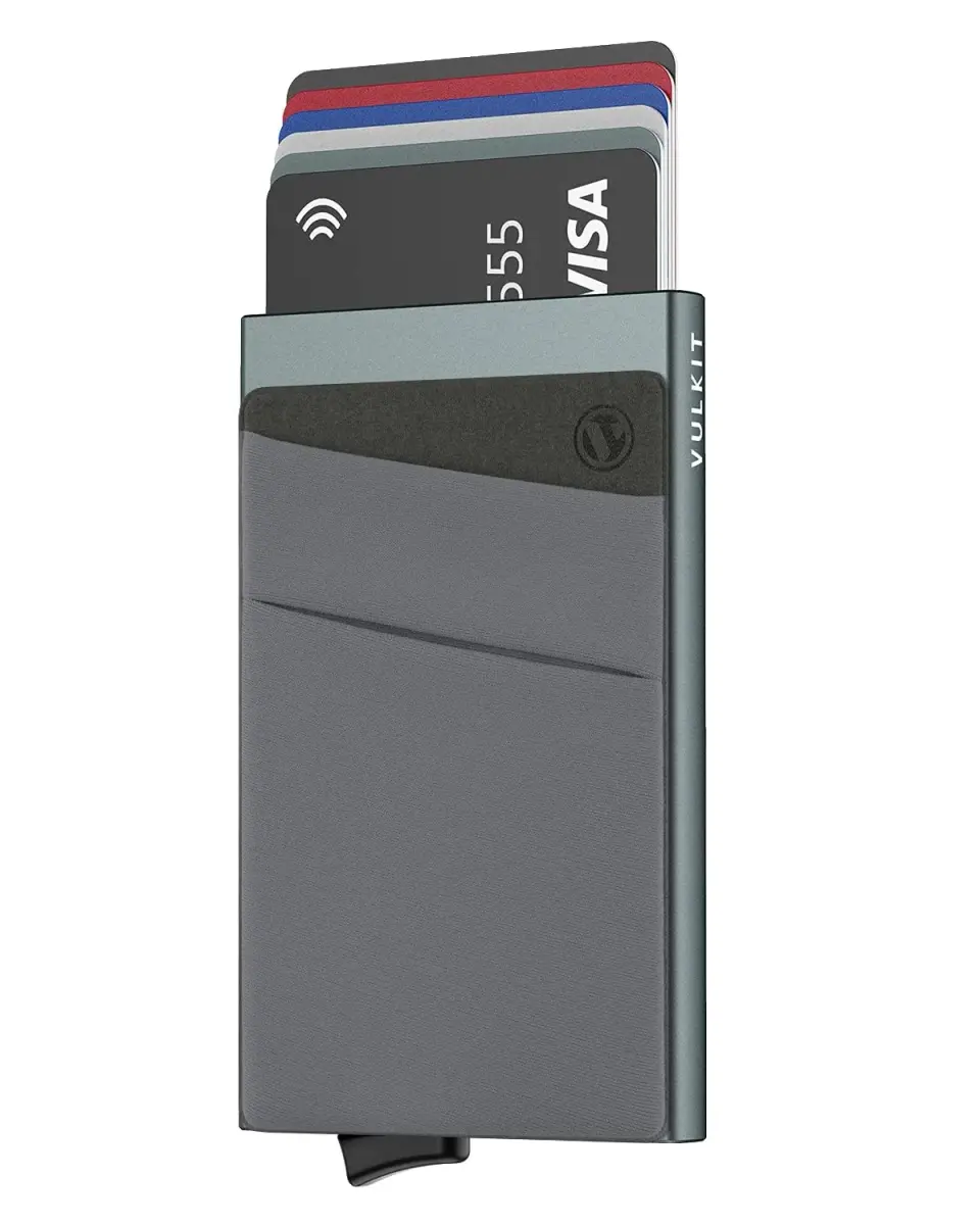 VULKIT Space Grey Pop Up Card Holder Wallet with Money Pocket & RFID Blocking - main product image