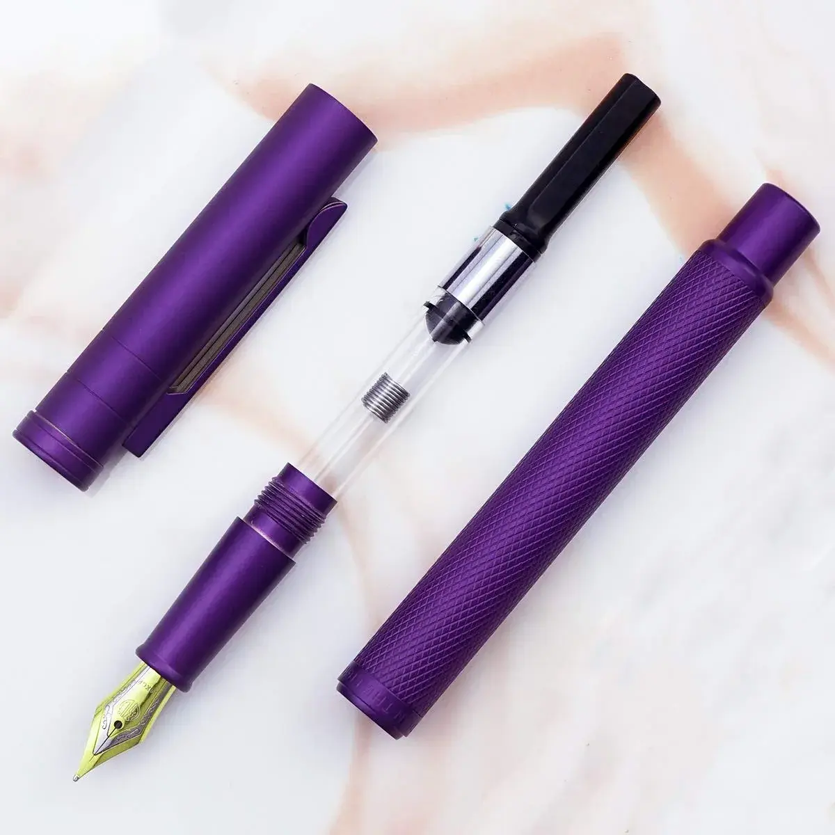 Asvine Purple Forest Fountain Pen Fine Nib Classic Design with Converter and Metal Pen Case Set | Smooth Ink Flow - view 5