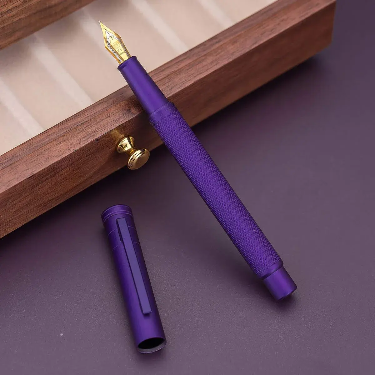 Asvine Purple Forest Fountain Pen Fine Nib Classic Design with Converter and Metal Pen Case Set | Smooth Ink Flow - view 3