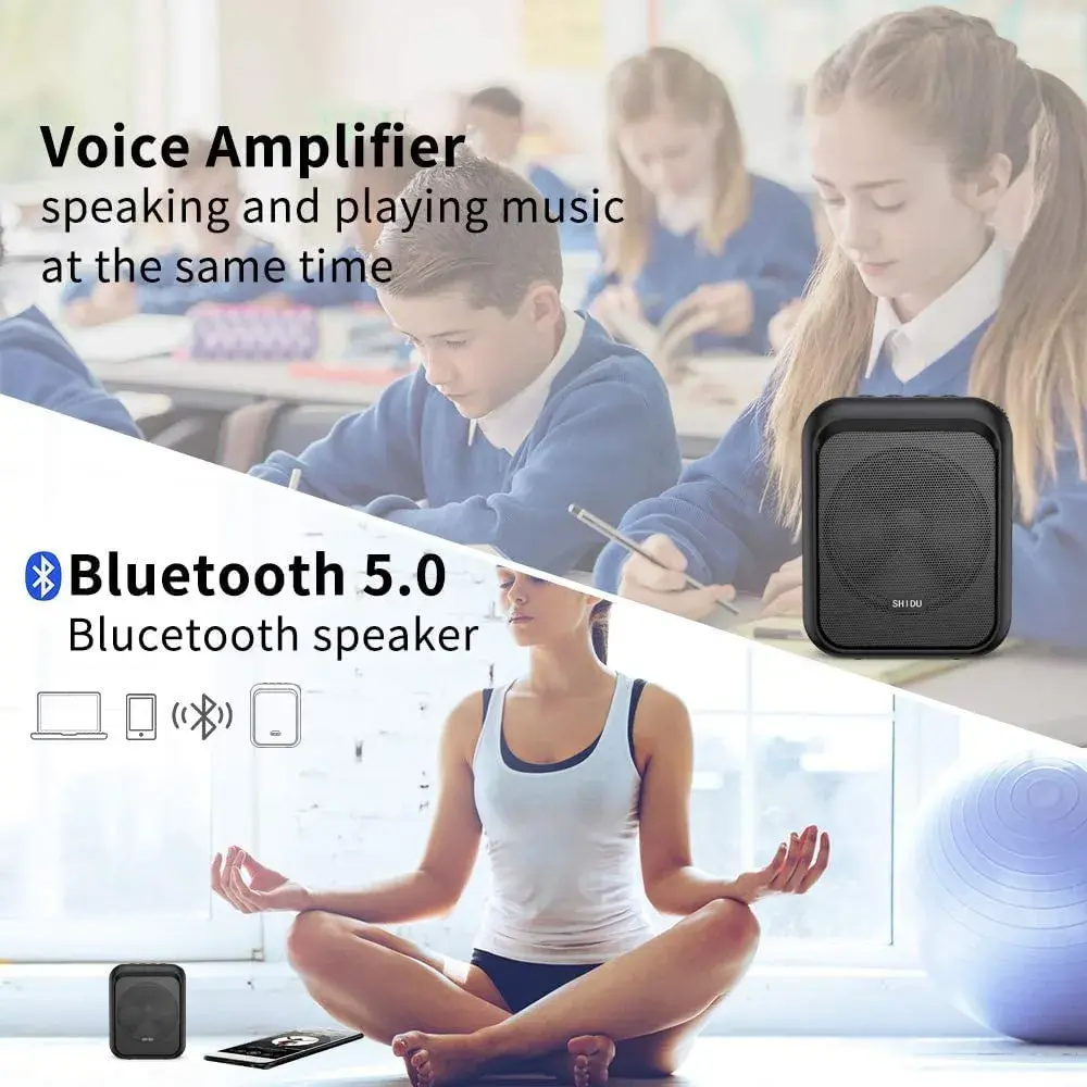 SHIDU M100 Mini Voice Amplifier Portable Rechargeable Bluetooth Speaker with Wired Microphone Headset 10W 1800mAh | 10W Output - view 5