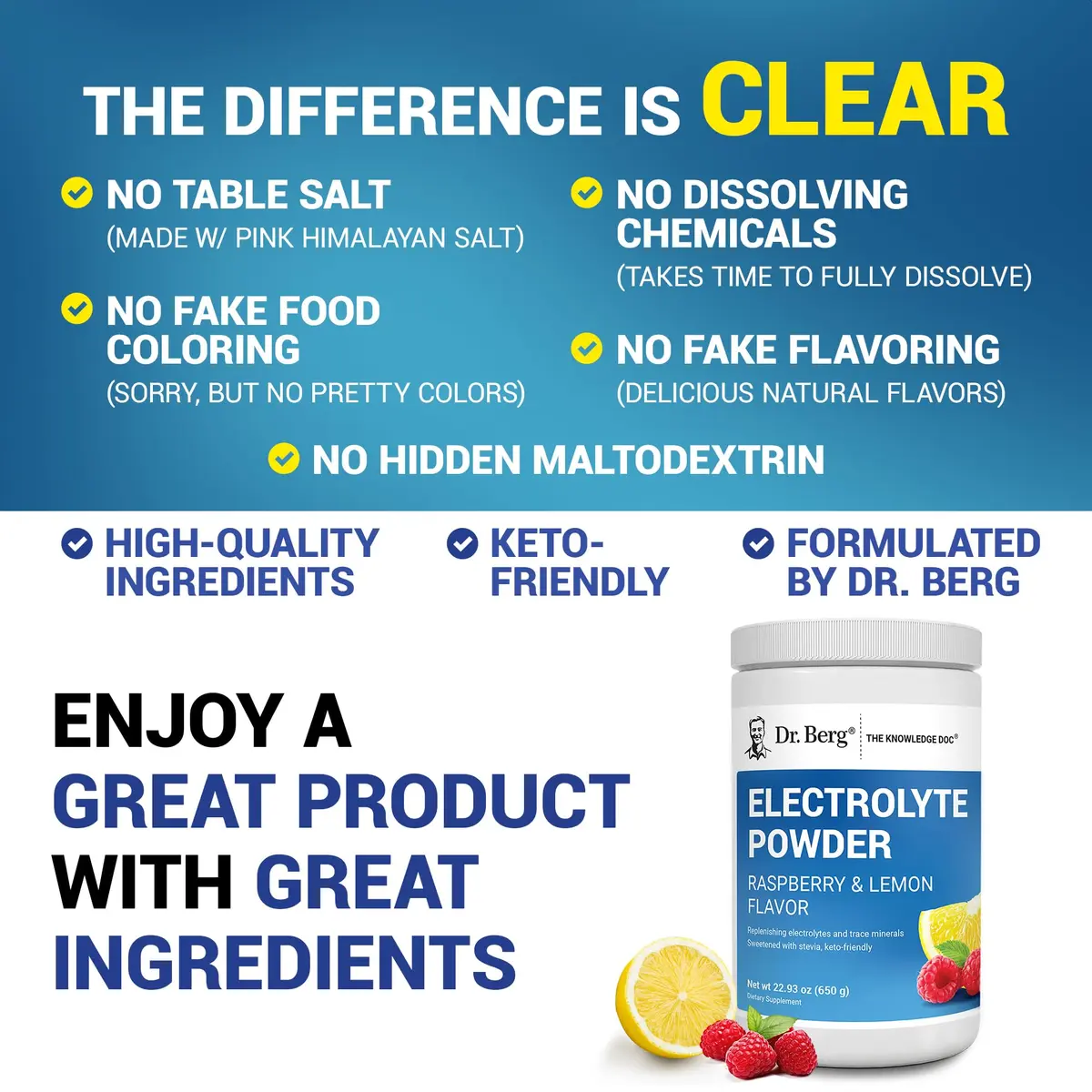 Dr. Berg Zero Sugar Hydration Keto Electrolyte Powder 1.46 Pound | Raspberry & Lemon Flavor Support - view 5