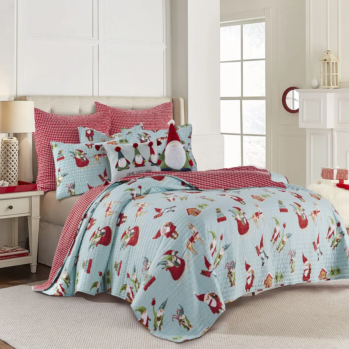 Levtex Home Gnome for the Holidays King Quilt 102x86in | Reversible Microfiber Christmas Decor - view 2