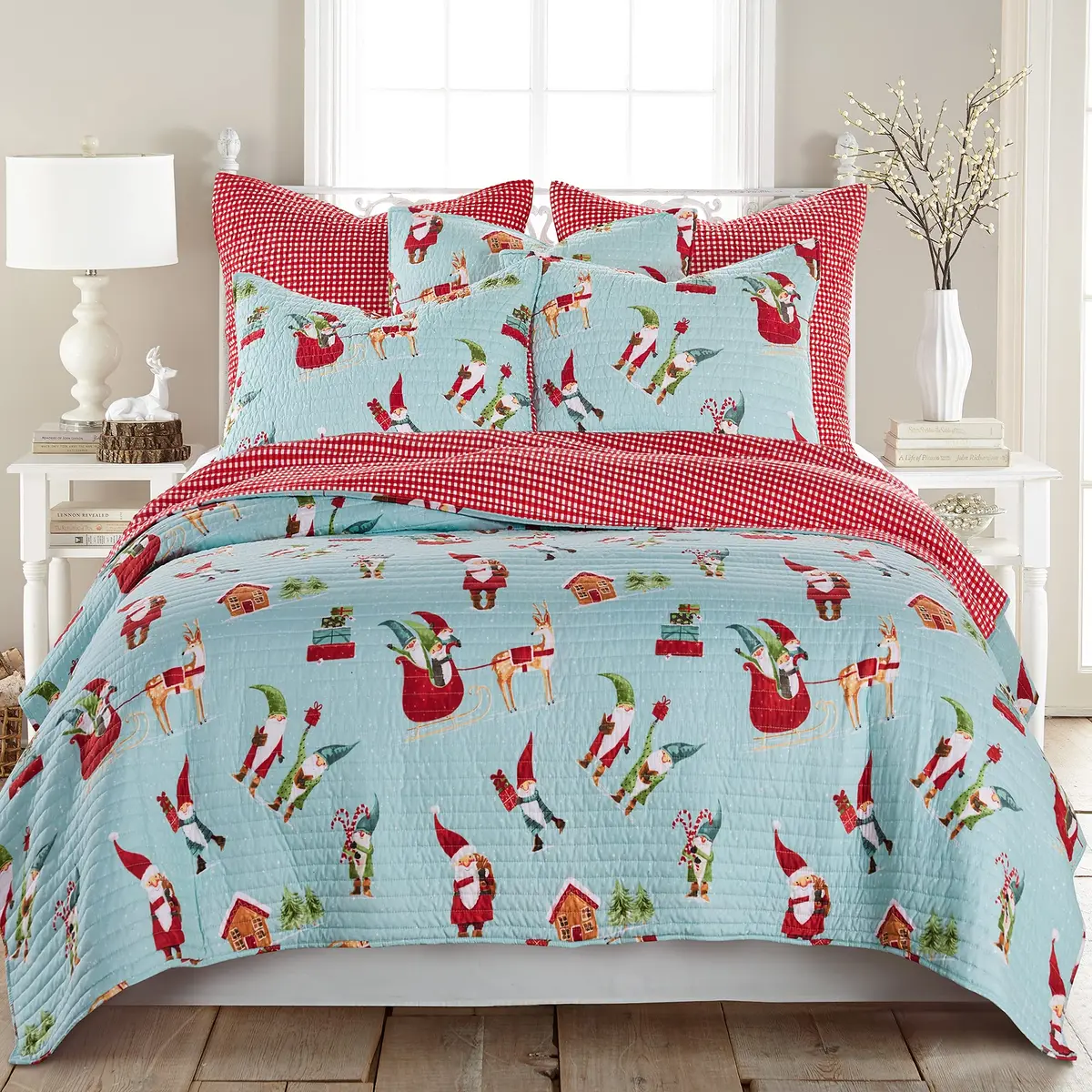 Levtex Home Gnome for the Holidays King Quilt 102x86in | Reversible Microfiber Christmas Decor - view 3