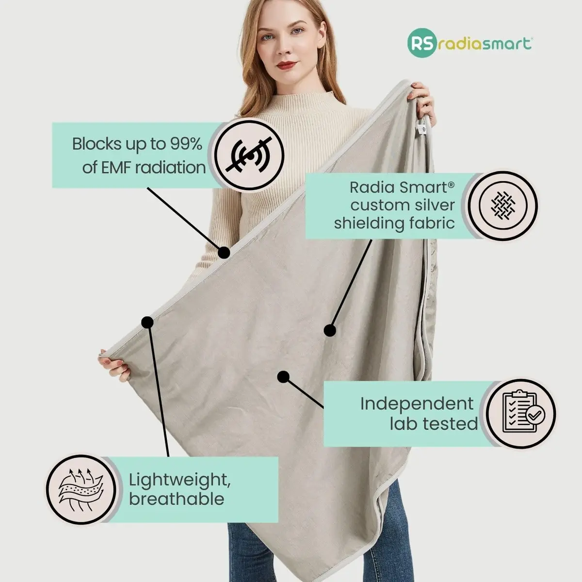 Radia Smart EMF Poncho - Shielding Blanket, 5G, Cotton, 28" x 72" | Anti-Radiation Wearable - view 5