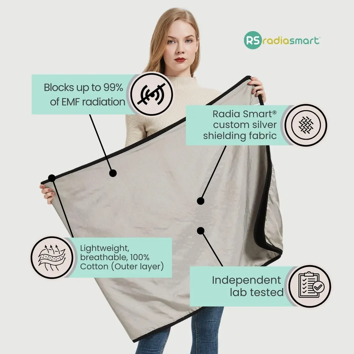 Radia Smart EMF Protection Poncho, Wrap, Wearable Blanket | RF Radiation Shielding & WiFi Blocker, 28" x 72" - view 5