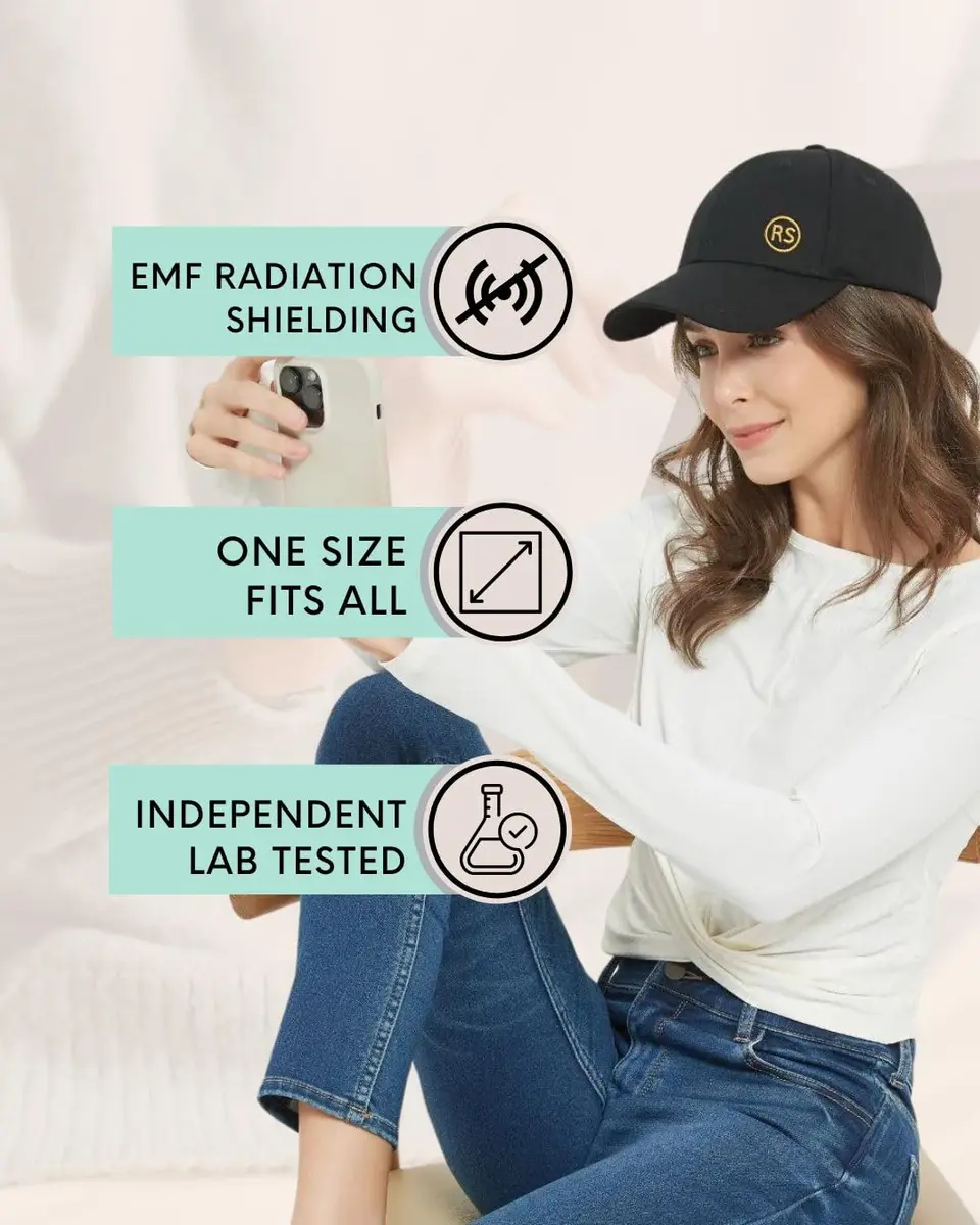 Radia Smart EMF Hat - Faraday Baseball Cap 5G RF Shielding, WiFi Radiation Blocker, Unisex, Black | 23" Circ. - view 2