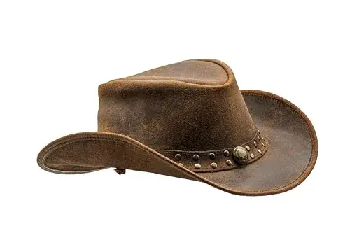 HADZAM Reddish Brown Leather Cowboy Hat - Large | Vintage Western Outback Style - main product image