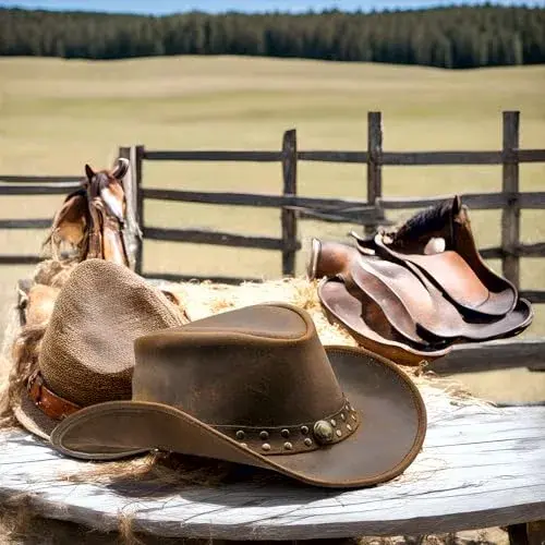 HADZAM Redish Brown Leather Cowboy Hat - Medium | Vintage Western Outback Style - view 3