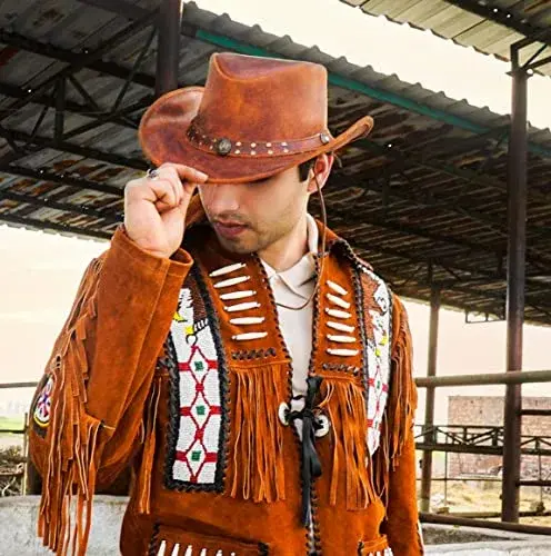 HADZAM Reddish Brown X-Large Leather Cowboy Hat - Vintage Western Outback Style - view 4