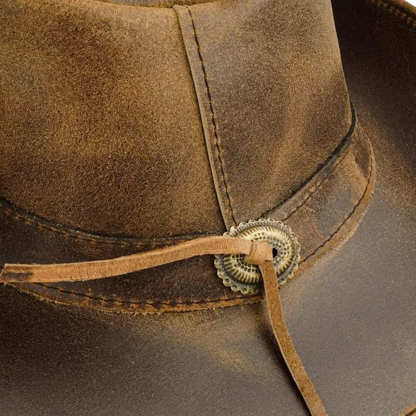 HADZAM Leather Cowboy Hat Shapeable into Outback Hat | Australian Style Wide Brim (Medium, Brown) - view 9