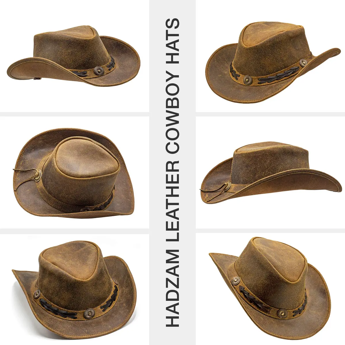 HADZAM Leather Cowboy Hat Shapeable into Outback Hat | Australian Style Wide Brim (Medium, Brown) - view 10