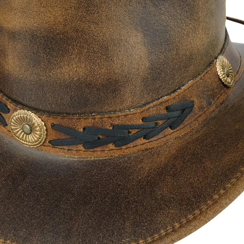 HADZAM Leather Cowboy Hat Shapeable into Outback Hat, Brown, Large 57cm (22.4in) - view 6