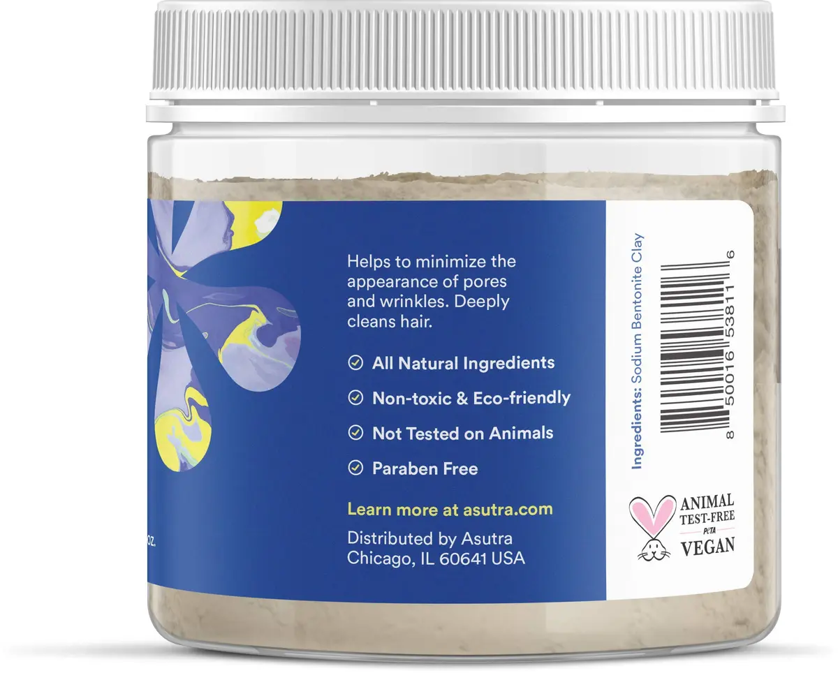ASUTRA Indian Healing Clay Mask, 1 lb | Deep Pore Cleansing & Brightening for Skin & Hair - view 3