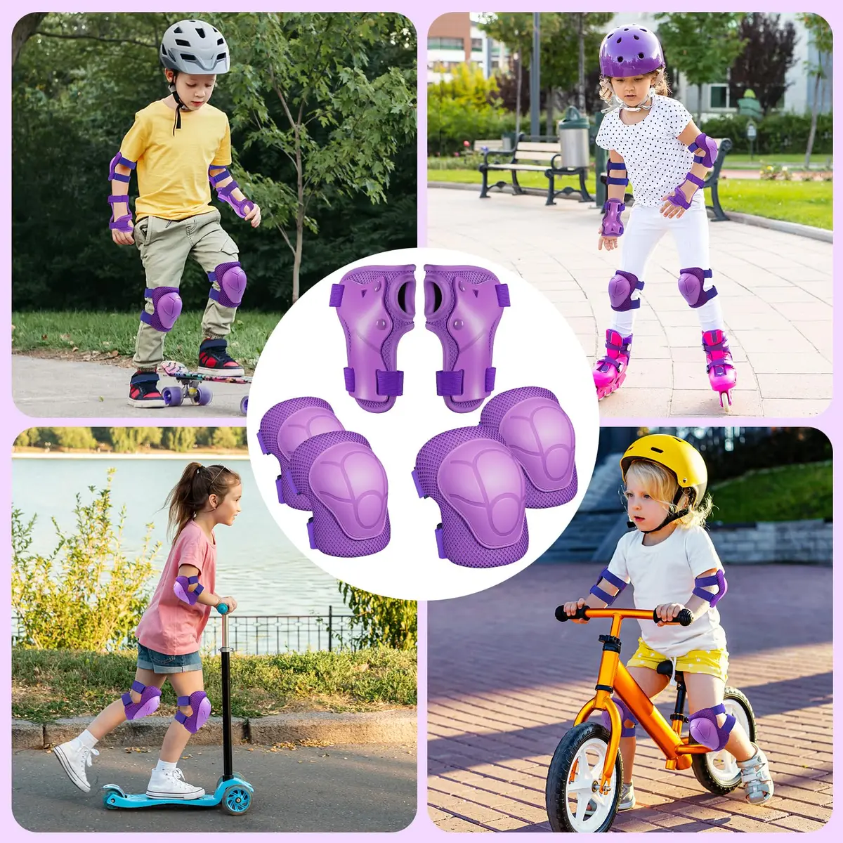 CKE Toddler Knee Pads and Elbow Pads with Wrist Guards for Kids, Purple | 3-Piece Protective Gear Set for Skating & Cycling - view 6