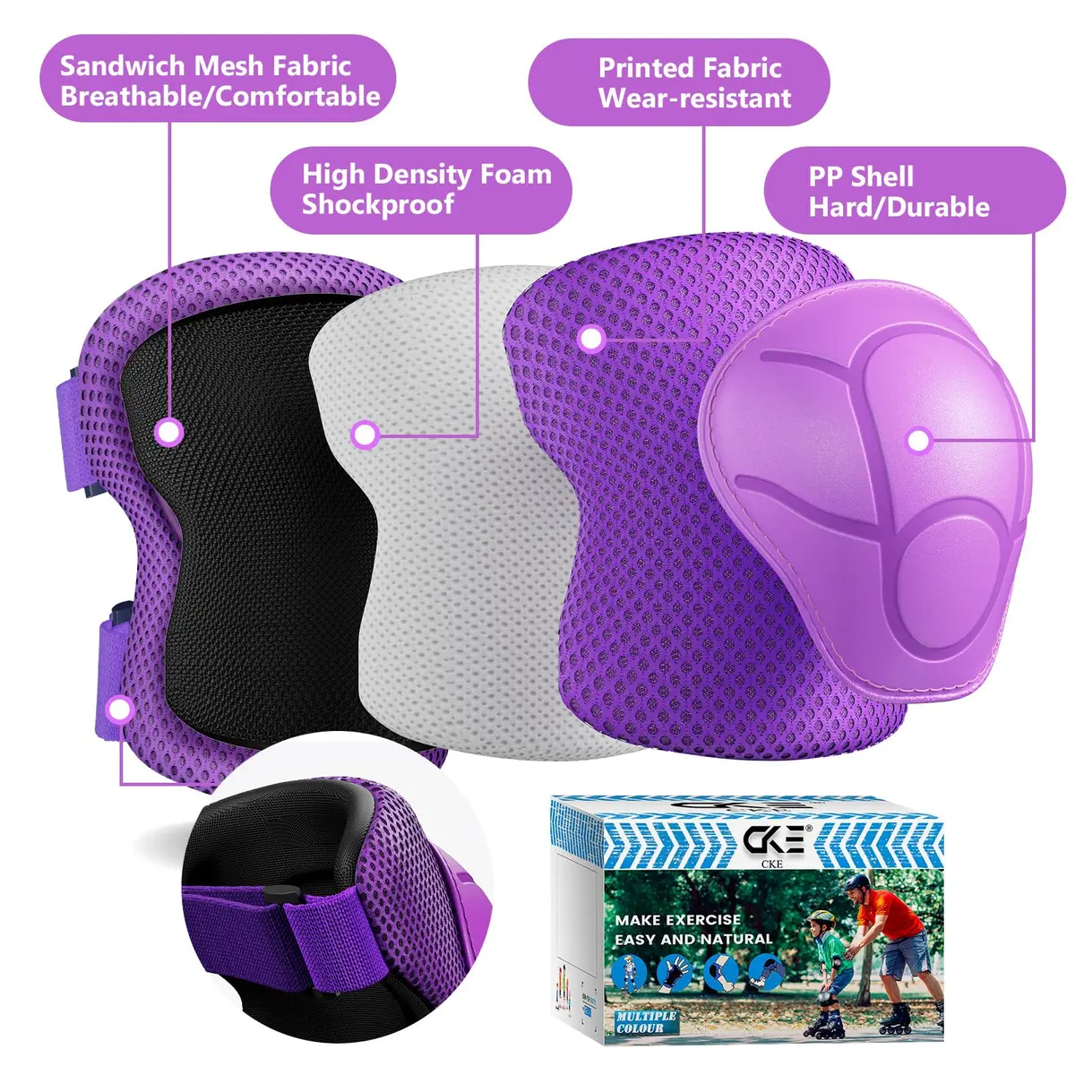 CKE Toddler Knee Pads and Elbow Pads with Wrist Guards for Kids, Purple | 3-Piece Protective Gear Set for Skating & Cycling - view 2