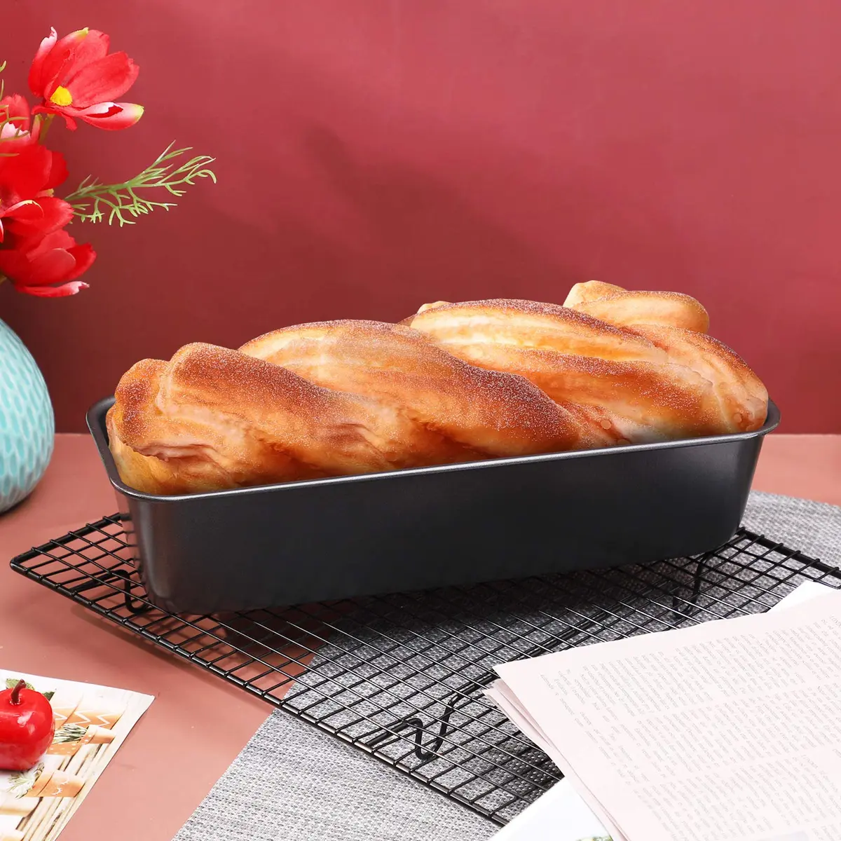 Beasea Long Loaf Bread Pan 12x4 Inch | Nonstick Carbon Steel Bakeware for Oven Baking - view 5