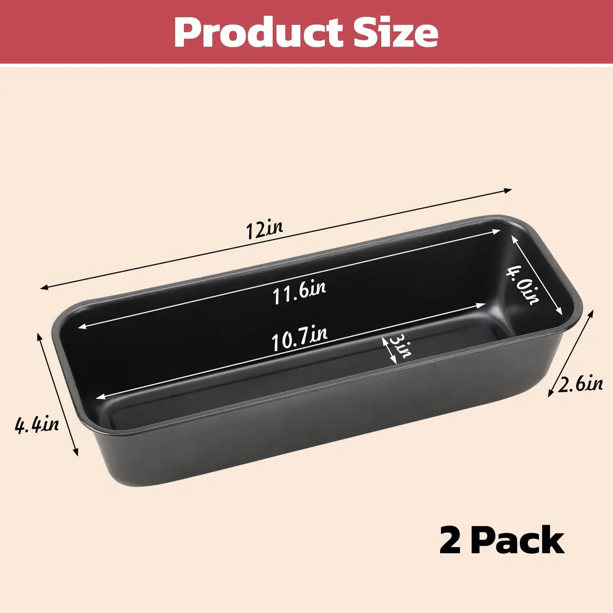 Beasea Long Loaf Bread Pan 12x4 Inch | Nonstick Carbon Steel Bakeware for Oven Baking - view 2