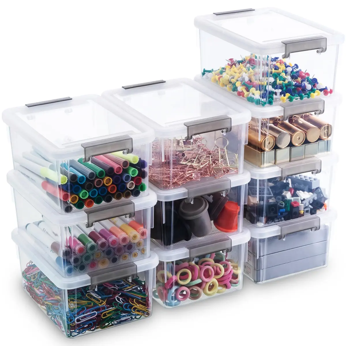 Citylife 10Packs 1.3Qt Small Storage Bins with Lids | Stackable, Clear, Polypropylene - main product image