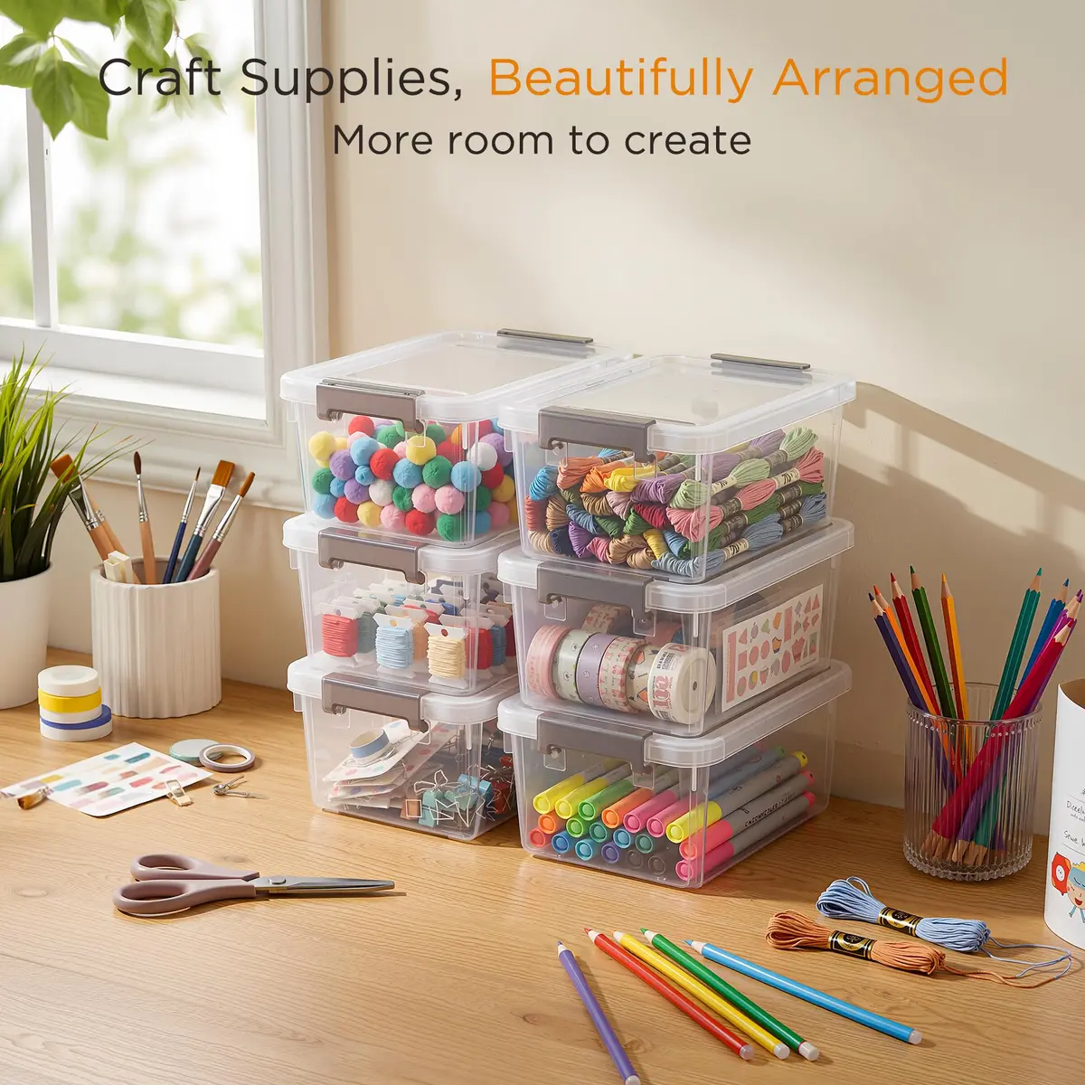 Citylife 10Packs 1.3Qt Small Storage Bins with Lids | Stackable, Clear, Polypropylene - view 5