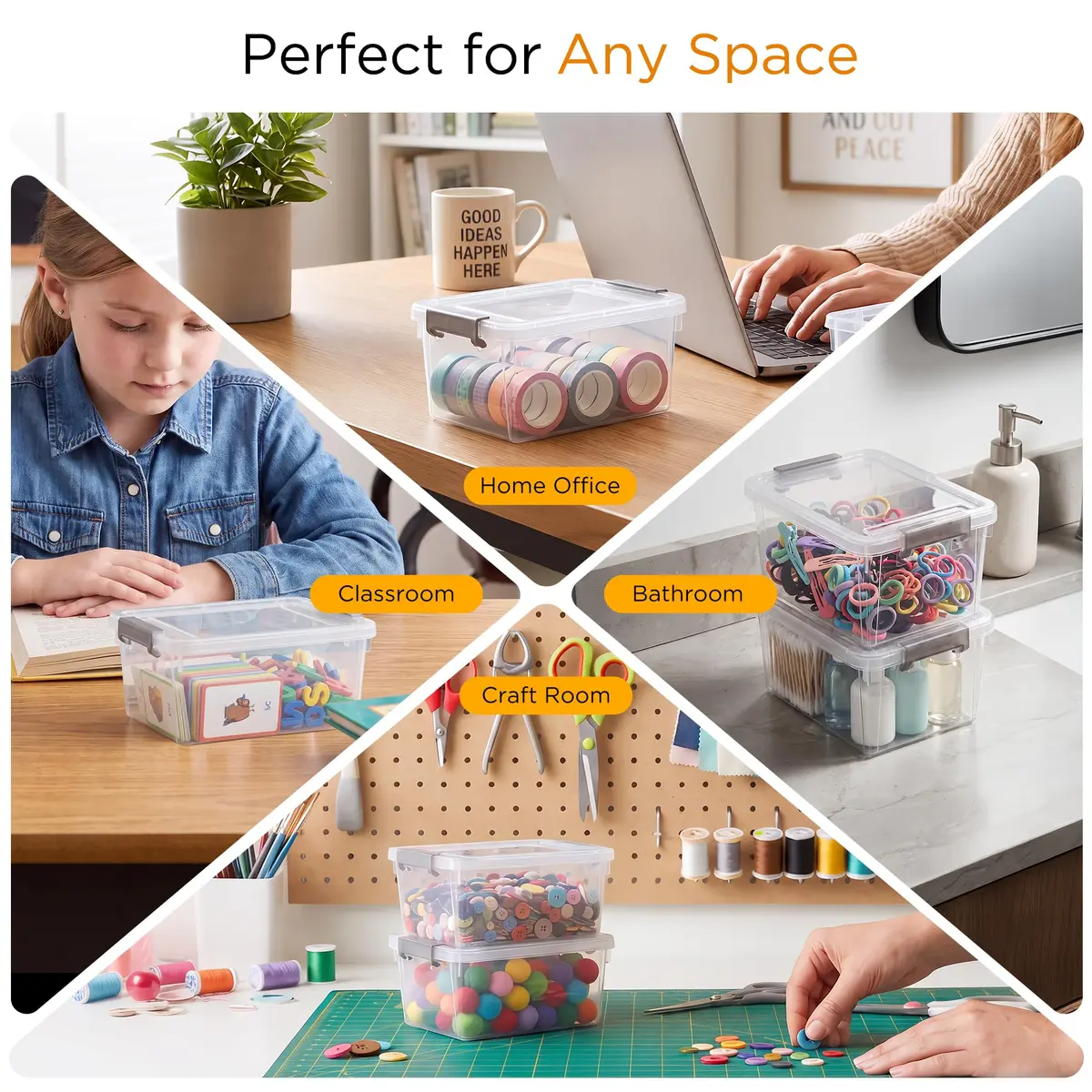 Citylife 10Packs 1.3Qt Small Storage Bins with Lids | Stackable, Clear, Polypropylene - view 6
