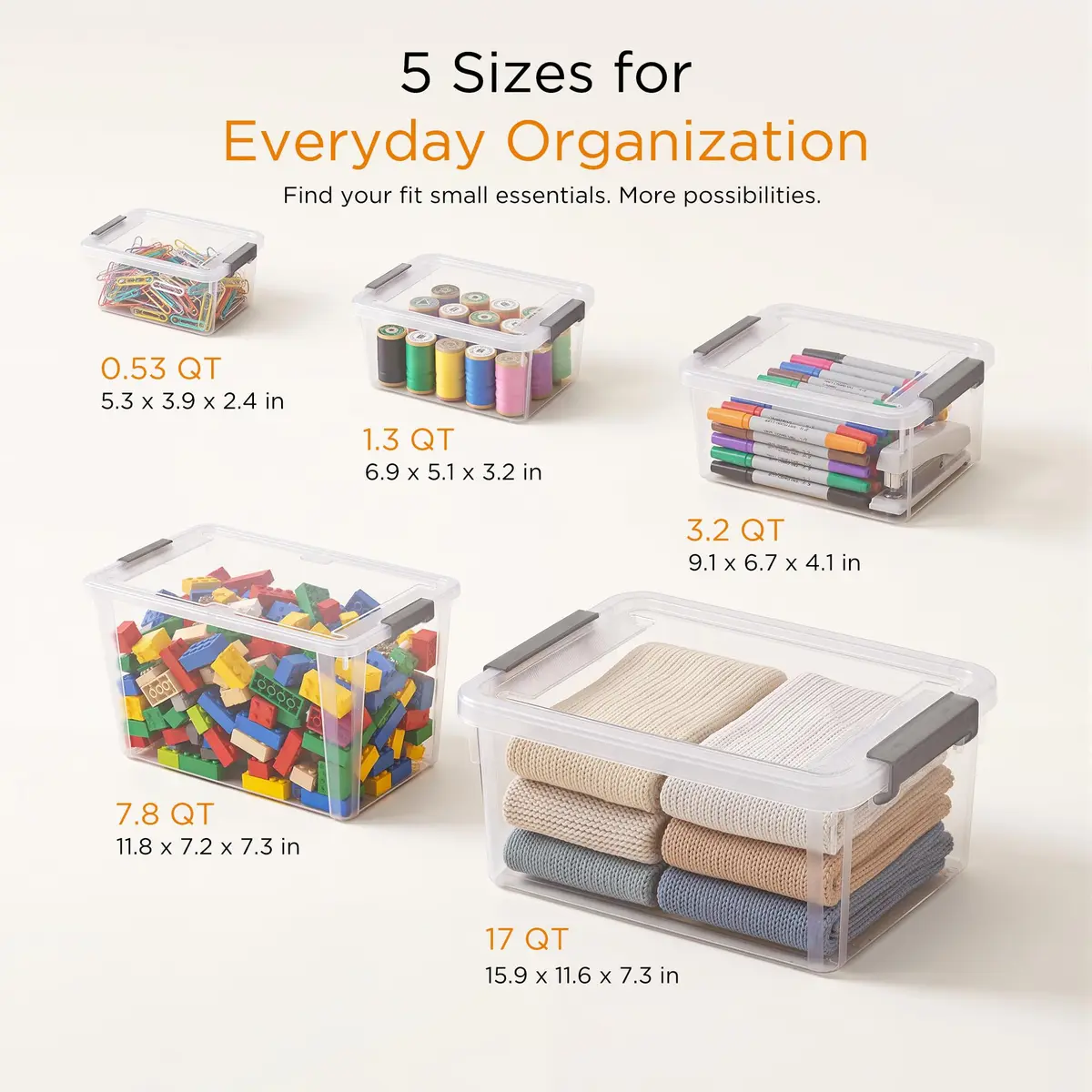 Citylife 10Packs 1.3Qt Small Storage Bins with Lids | Stackable, Clear, Polypropylene - view 7
