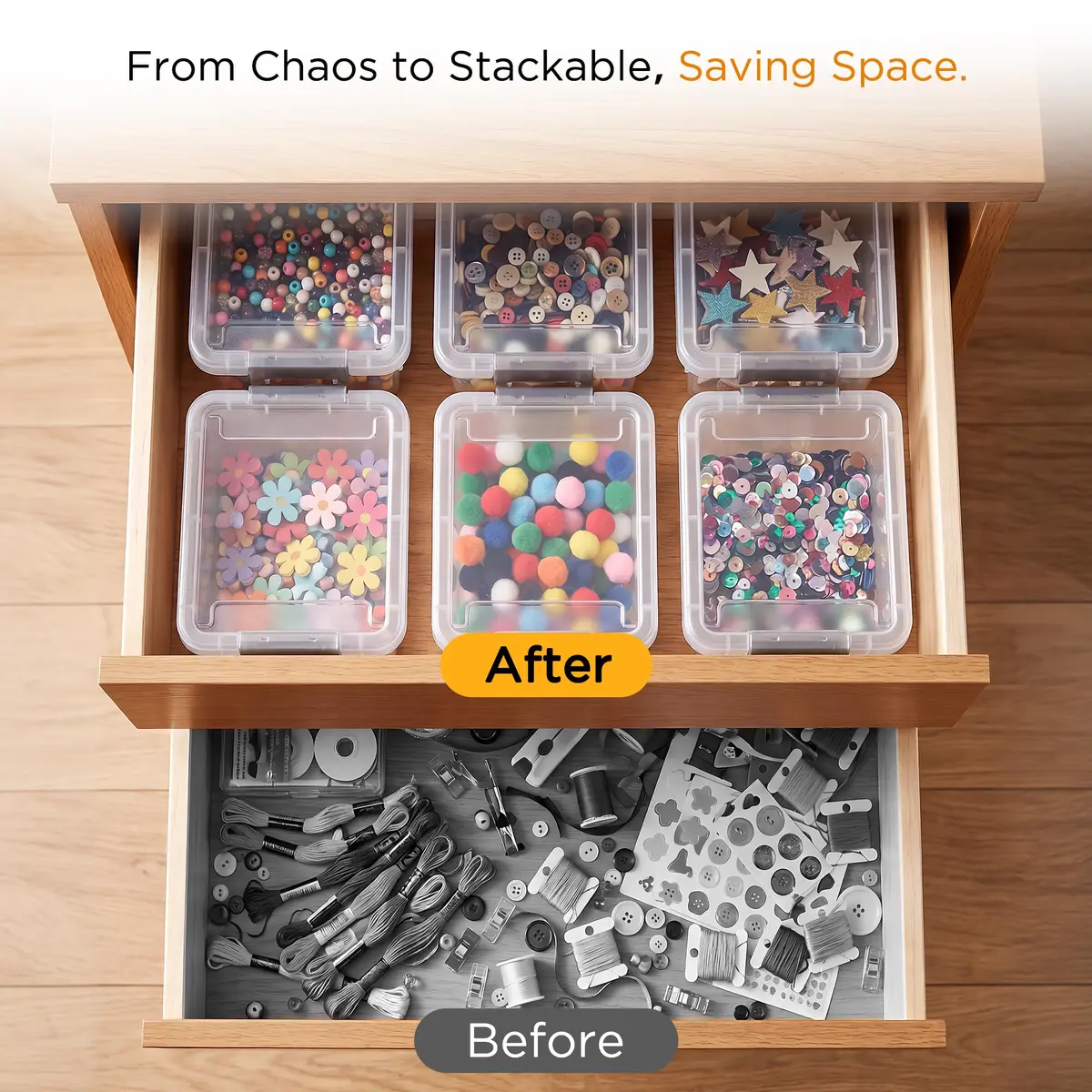 Citylife 10Packs 1.3Qt Small Storage Bins with Lids | Stackable, Clear, Polypropylene - view 8