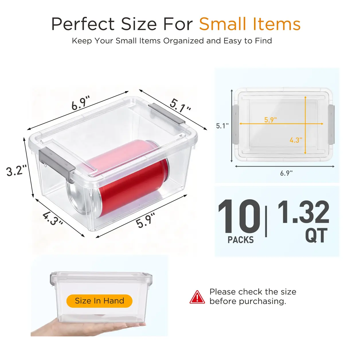 Citylife 10Packs 1.3Qt Small Storage Bins with Lids | Stackable, Clear, Polypropylene - view 2