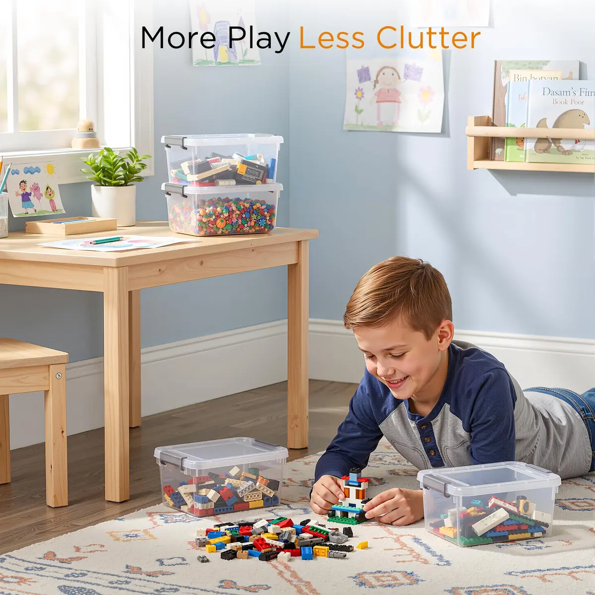 Citylife 10Packs 1.3Qt Small Storage Bins with Lids | Stackable, Clear, Polypropylene - view 4