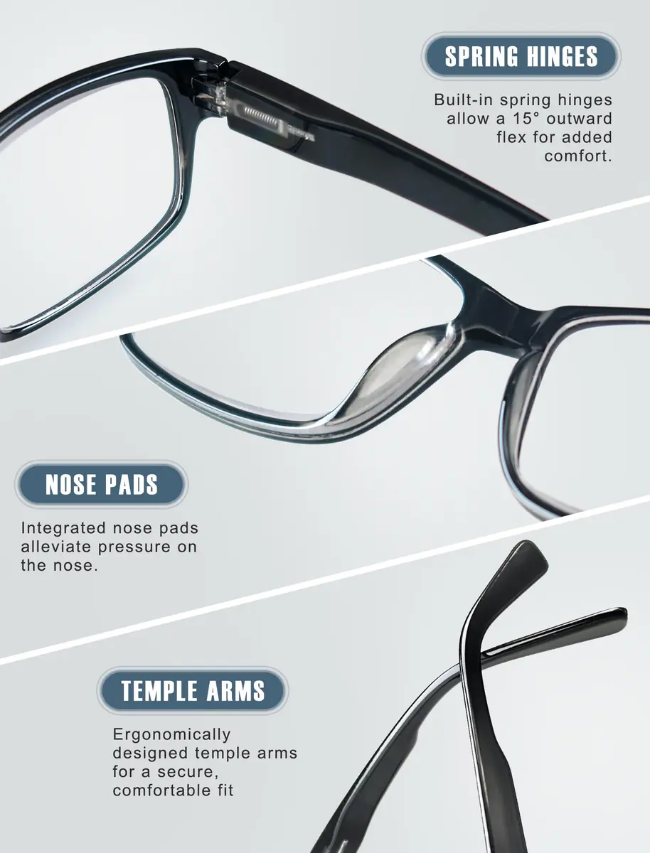 HEEYYOK Oversized Reading Glasses Men 3.00 Diopters 4-Pack | Large Square XXL Readers with Spring Hinge - view 6
